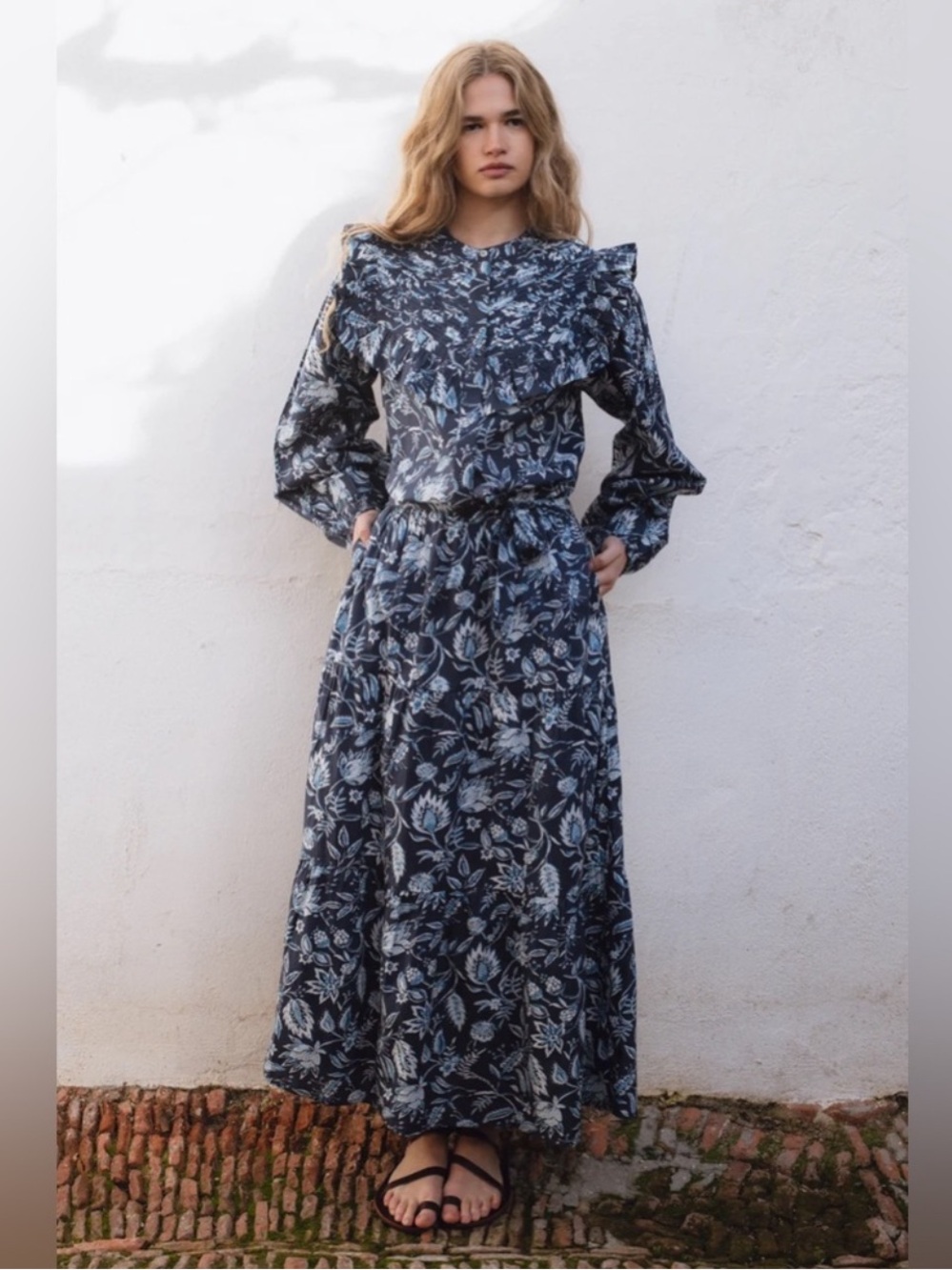 Sonmer Jane Belted Dress Floral Navy Blue Size XXL NWT $250